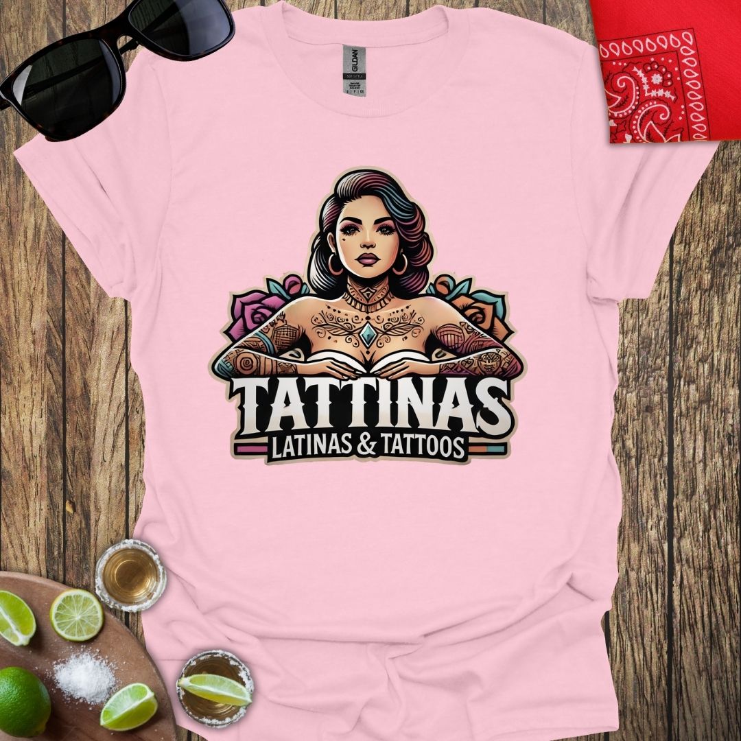 TATTINAS™ Latinas & Tattoos - Classic Portrait - Latina with Sleeves T-shirt - More Colors Available