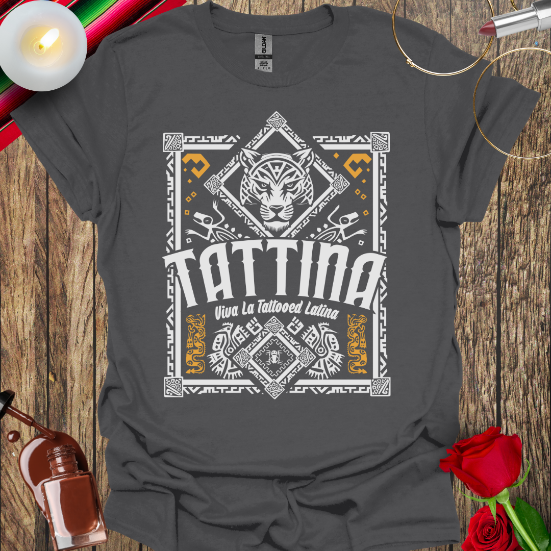 TATTINA™ Viva La Tattooed Latina – Aztec Jaguar & Tribal Pattern T-Shirt (Light Print) More Colors Available