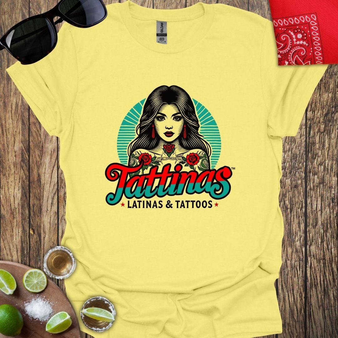 TATTINAS™ Latinas & Tattoos - Glamorous Latina Vibe T-Shirt (Dark Print) More Colors Available