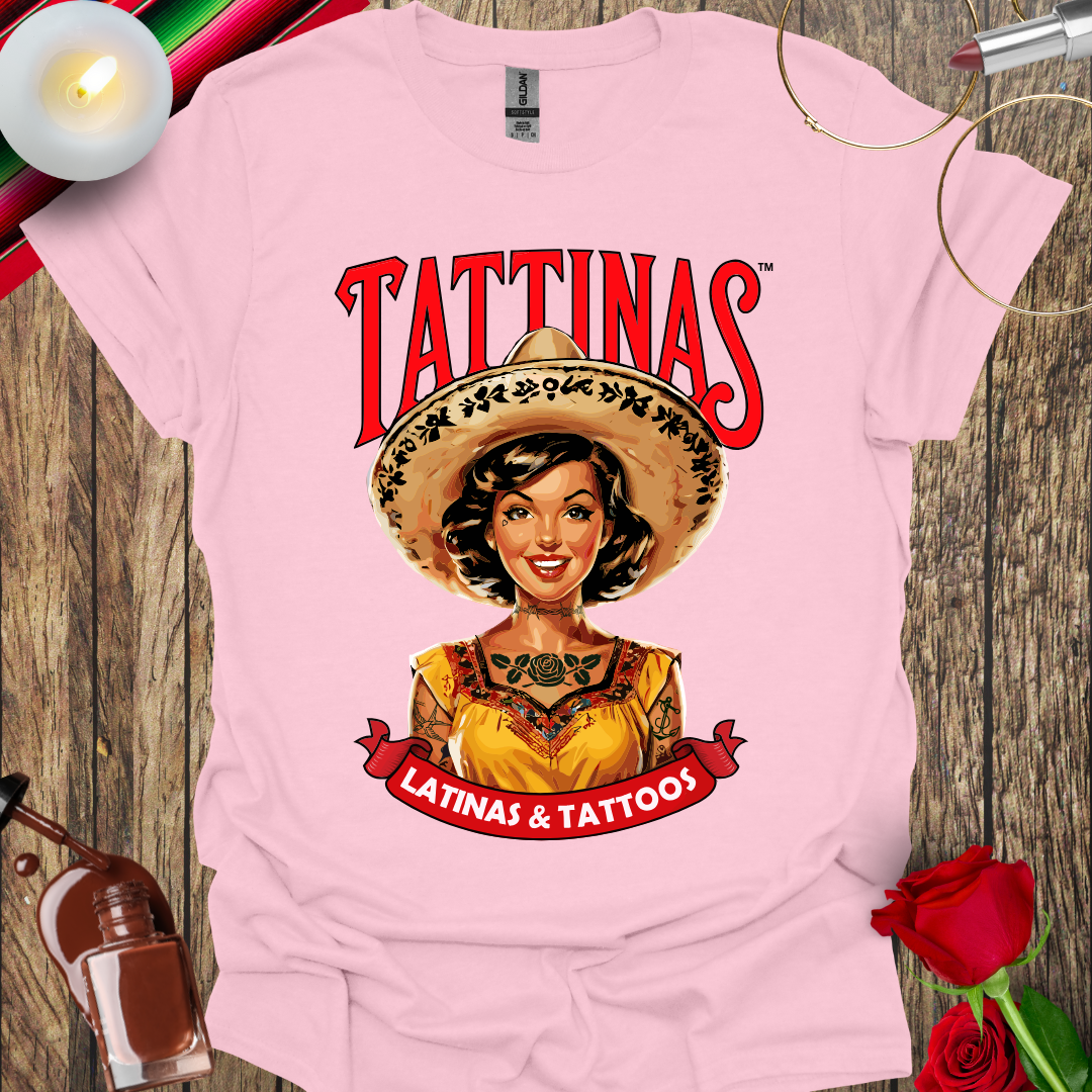 TATTINAS™ Latinas & Tattoos - Classic Portrait Parody T-shirt (Black Outline) More Colors Available