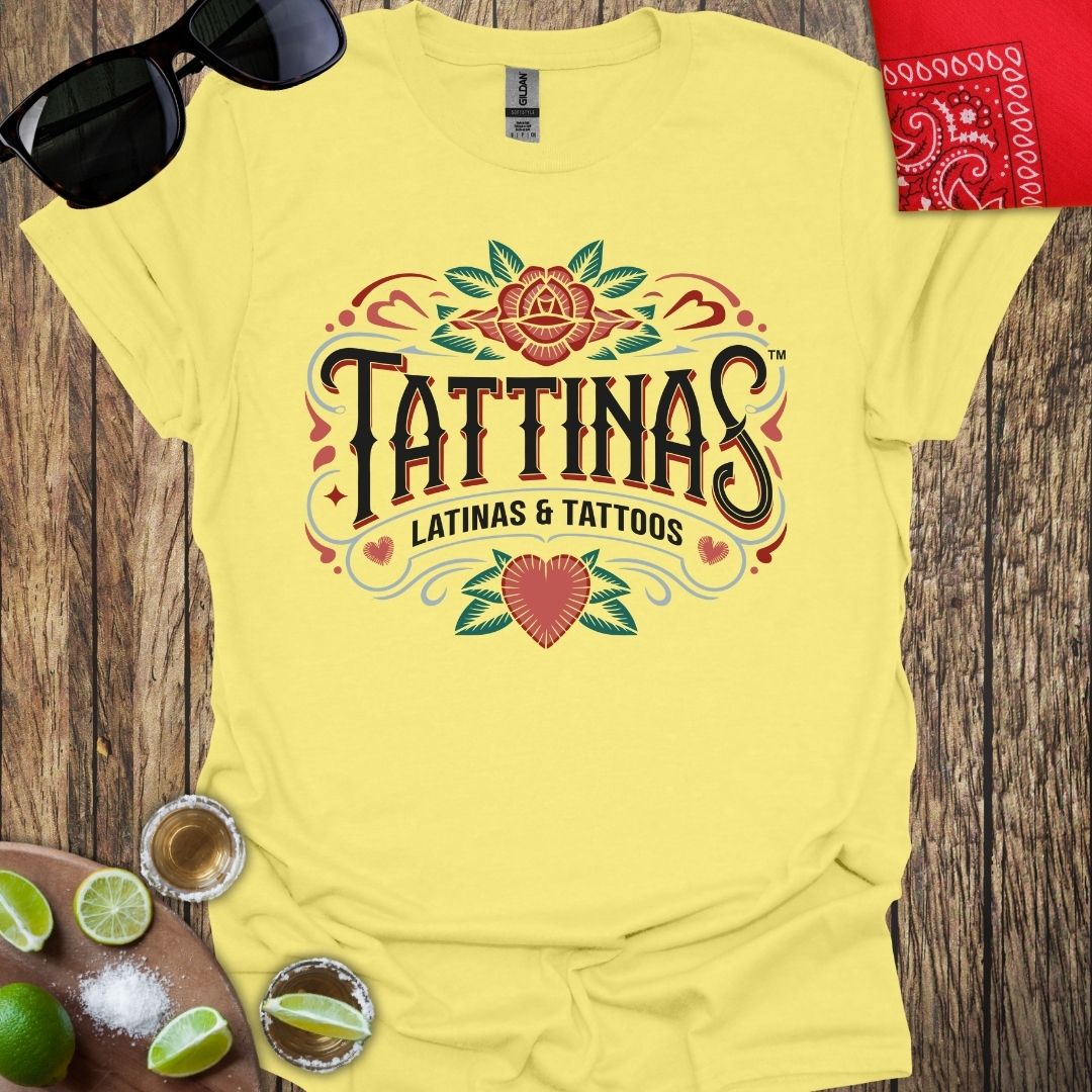 TATTINAS™ Latinas & Tattoos - Floral Design Logo T-Shirt (Dark Print) More Colors Available
