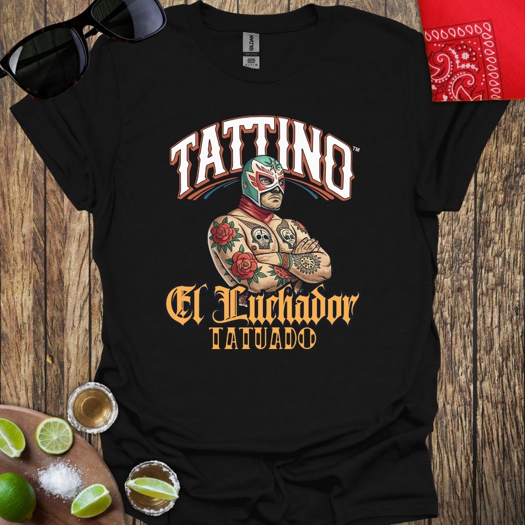 TATTINO™ - El Luchador Tatuada - Black T-Shirt