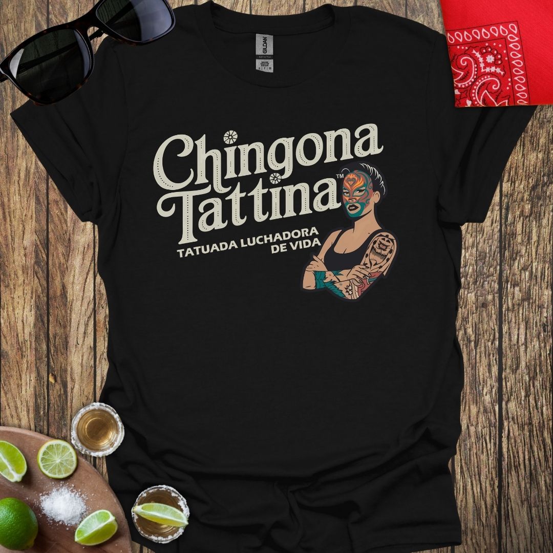 Chingona TATTINA™ Tatuada Luchadora De Vida - Black T-shirt