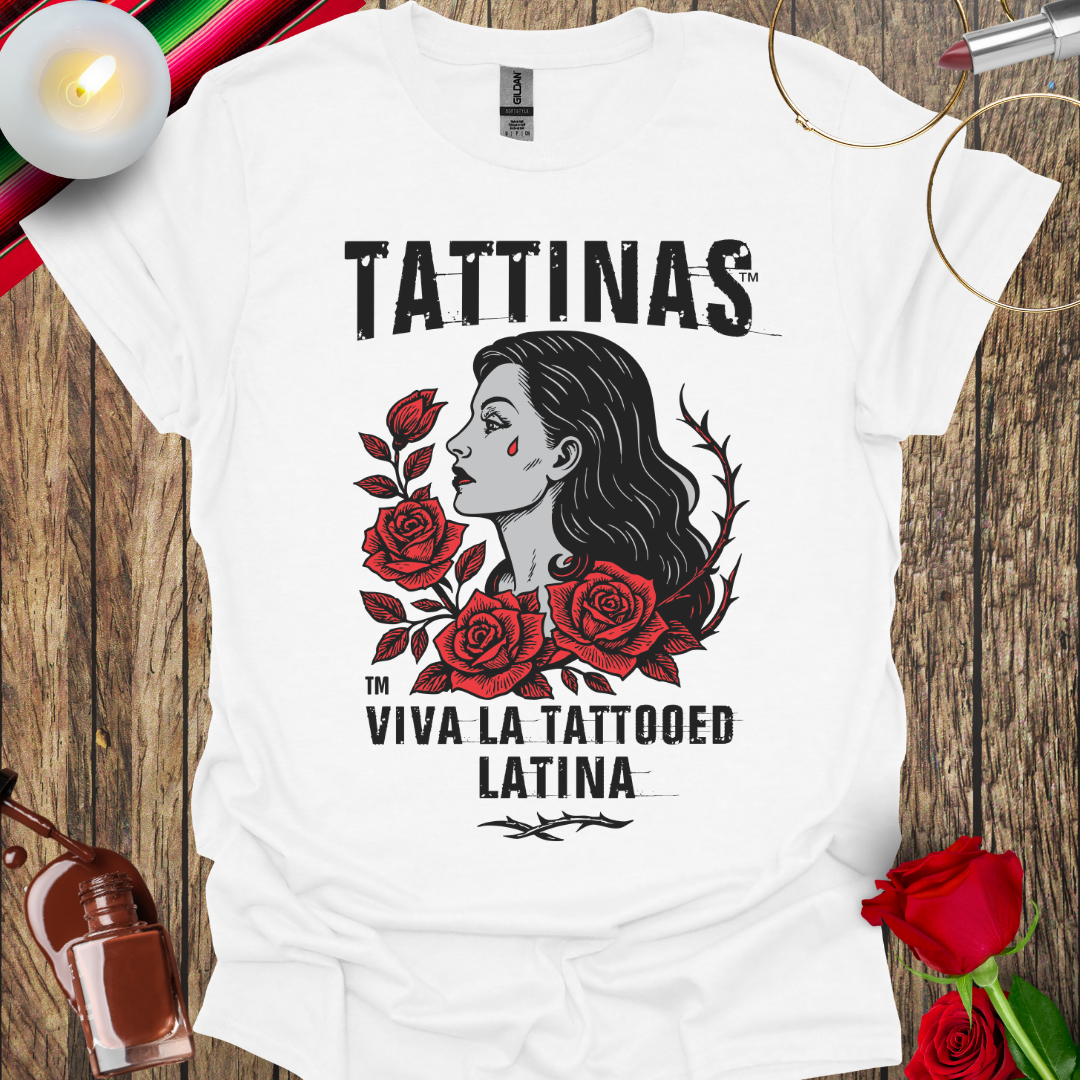 TATTINAS™ La Rosa Teardrop T-Shirt (Dark Print) More Colors Available