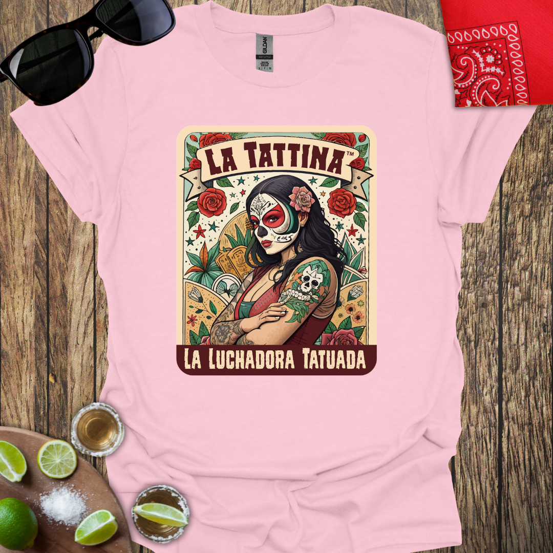 LA TATTINA™ - La Luchadora Tatuada Loteria Card Style T-Shirt - More Colors Available