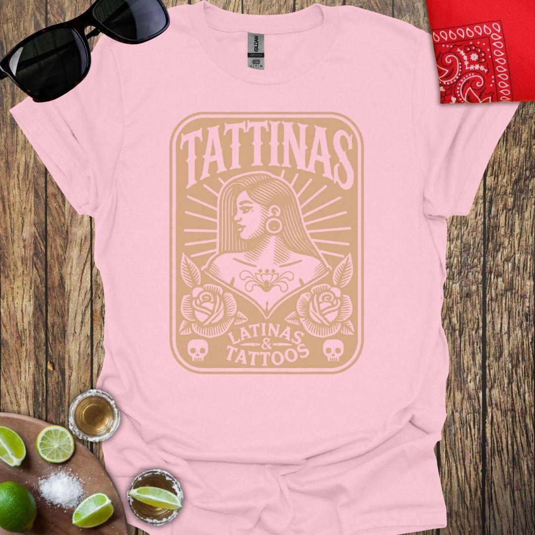 TATTINAS™ Latinas & Tattoos - Latina Side Profile T-Shirt (Mustard Faded Print) More Color Available