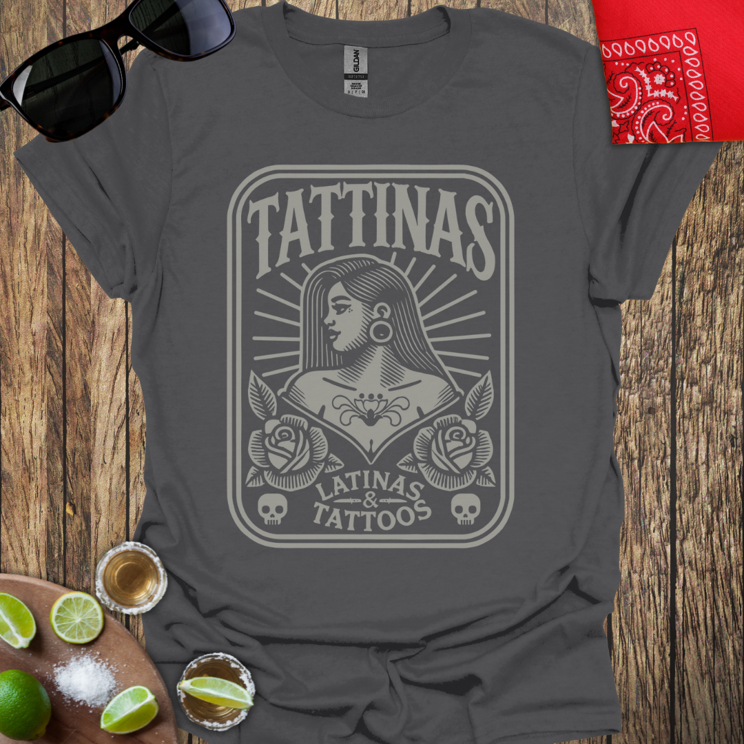 TATTINAS™ Latinas & Tattoos - Latina Side Profile T-Shirt (White Faded Print) More Colors Available