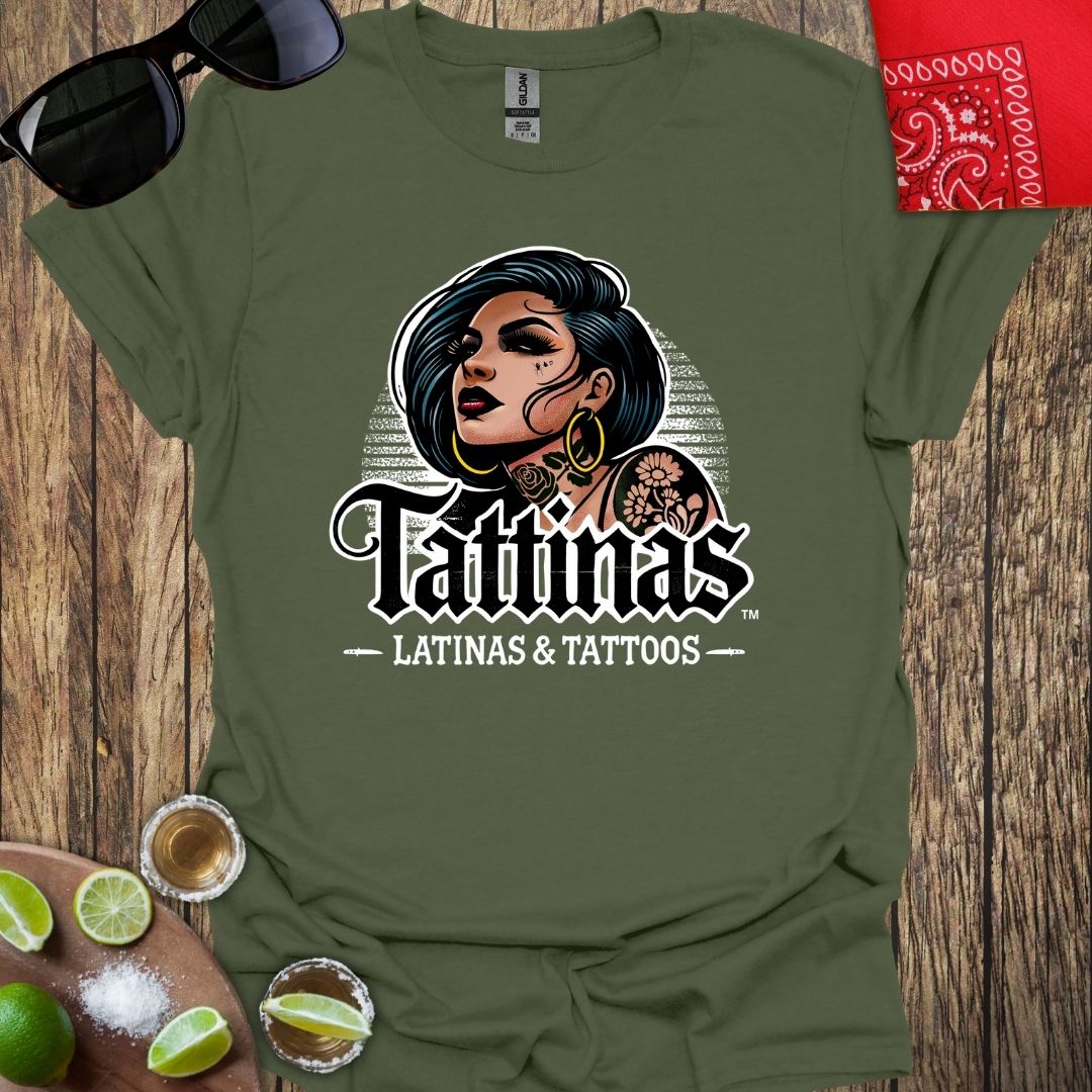TATTINAS™ Latinas & Tattoos - Classic Chola Portrait T-shirt (White Outline) More Colors Available