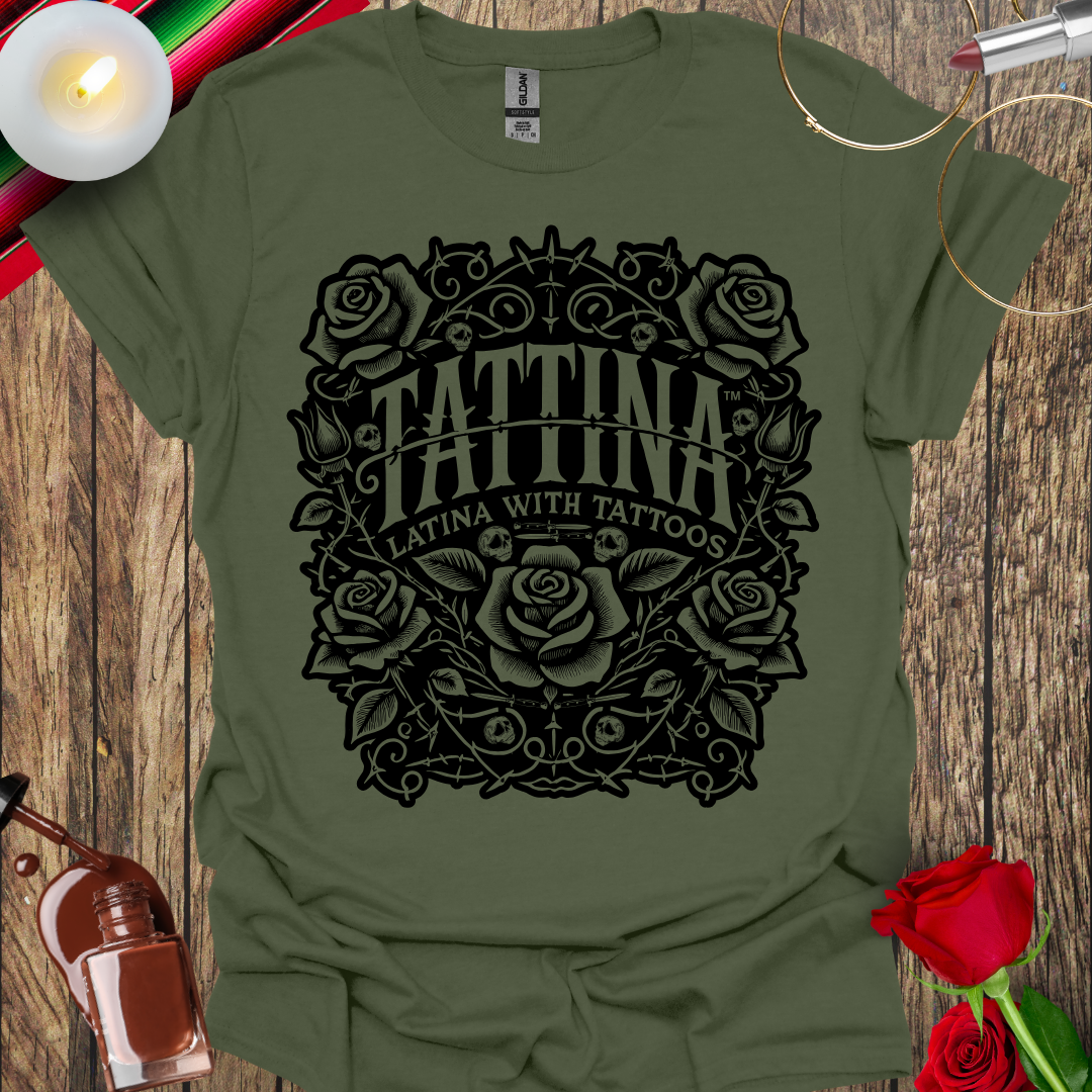 TATTINA™ Latina with Tattoos - Roses and Thorns T-Shirt (Dark Print) More Colors Available