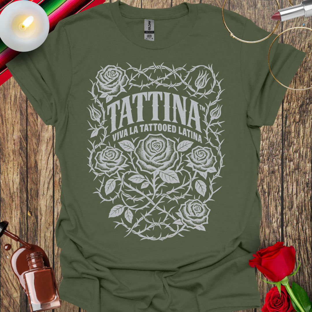 TATTINA™ Viva La Tattooed Latina – Roses & Thorns T-Shirt (Light Print) More Colors Available