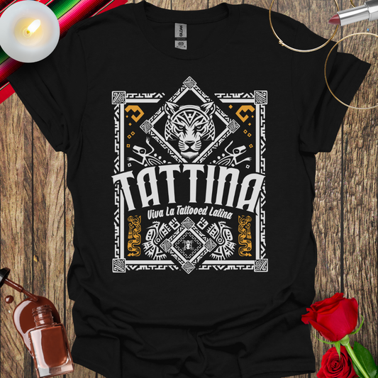 TATTINA™ Viva La Tattooed Latina – Aztec Jaguar & Tribal Pattern T-Shirt (Light Print) More Colors Available
