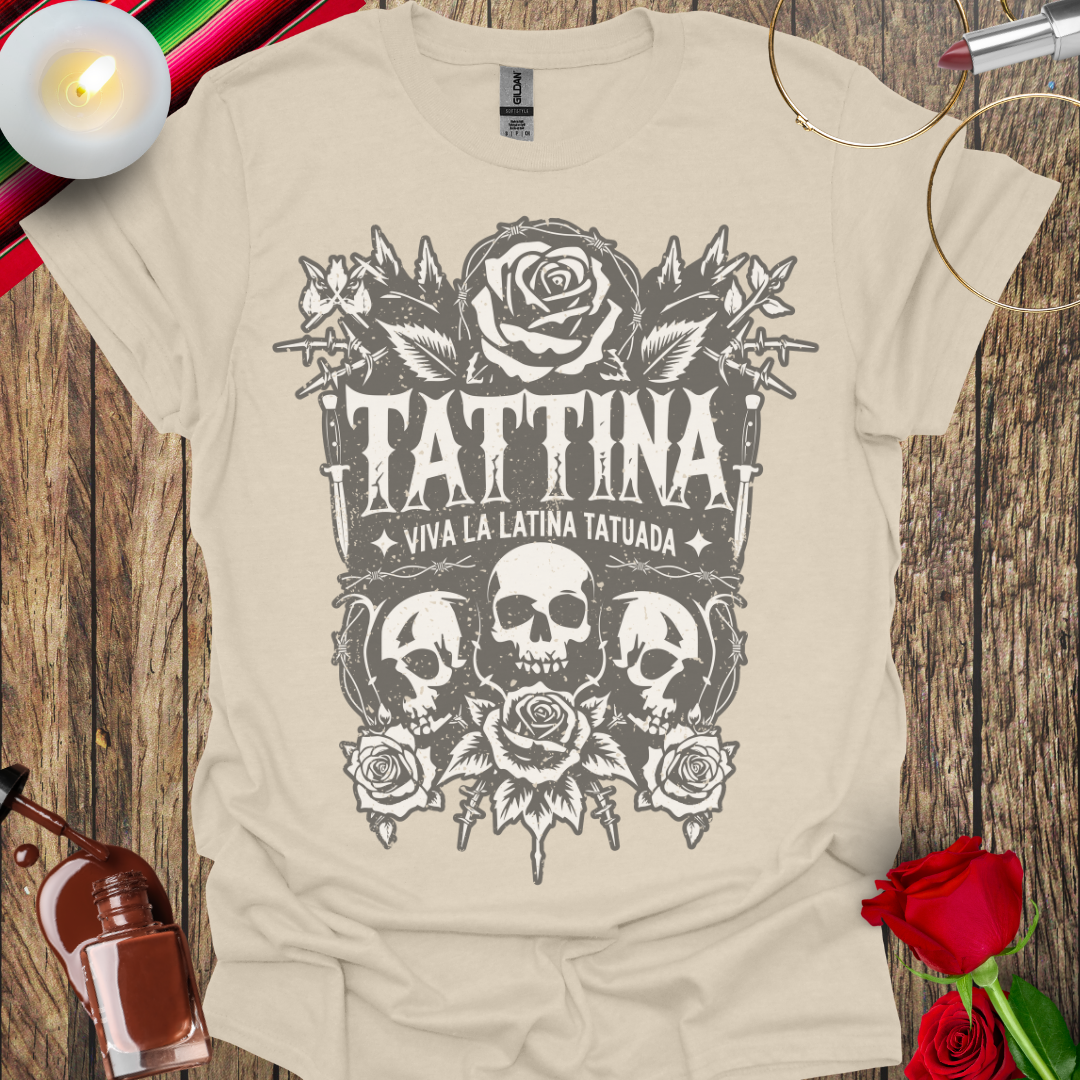 TATTINA™ Viva La Latina Tatuada – Skulls, Roses & Daggers T-Shirt (Light Print) More Colors Available