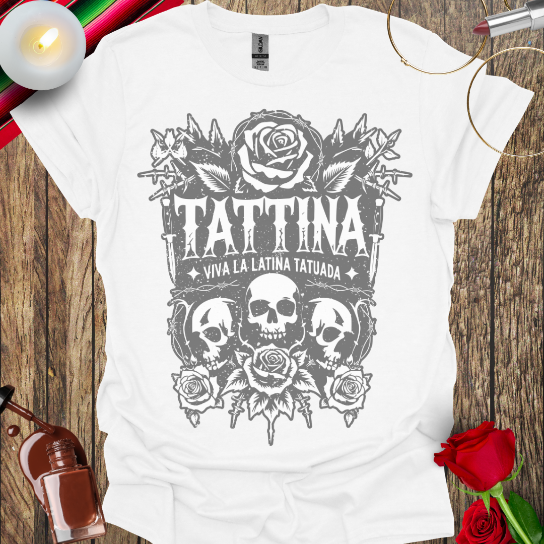 TATTINA™ Viva La Latina Tatuada – Skulls, Roses & Daggers T-Shirt (Light Print) More Colors Available