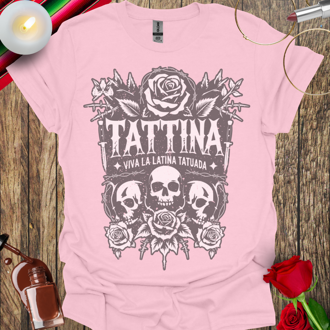 TATTINA™ Viva La Latina Tatuada – Skulls, Roses & Daggers T-Shirt (Light Print) More Colors Available