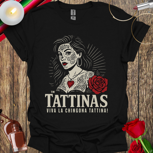 TATTINAS™ Viva La Chingona Tattina – Face Tattoo Style T-Shirt (Light Print) Black