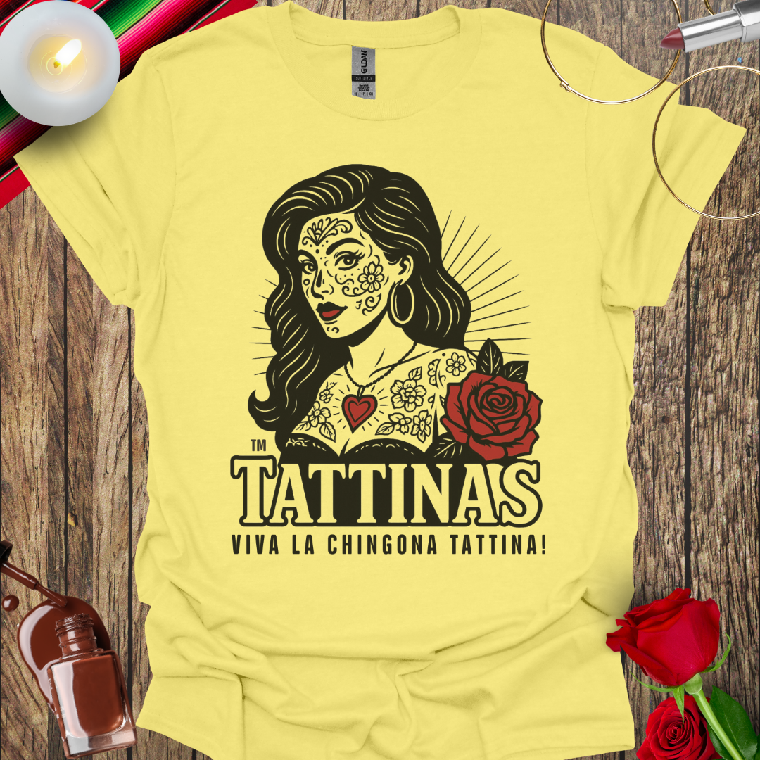 TATTINAS™ Viva La Chingona Tattina – Face Tattoo Style T-Shirt (Dark Print) More Colors Available