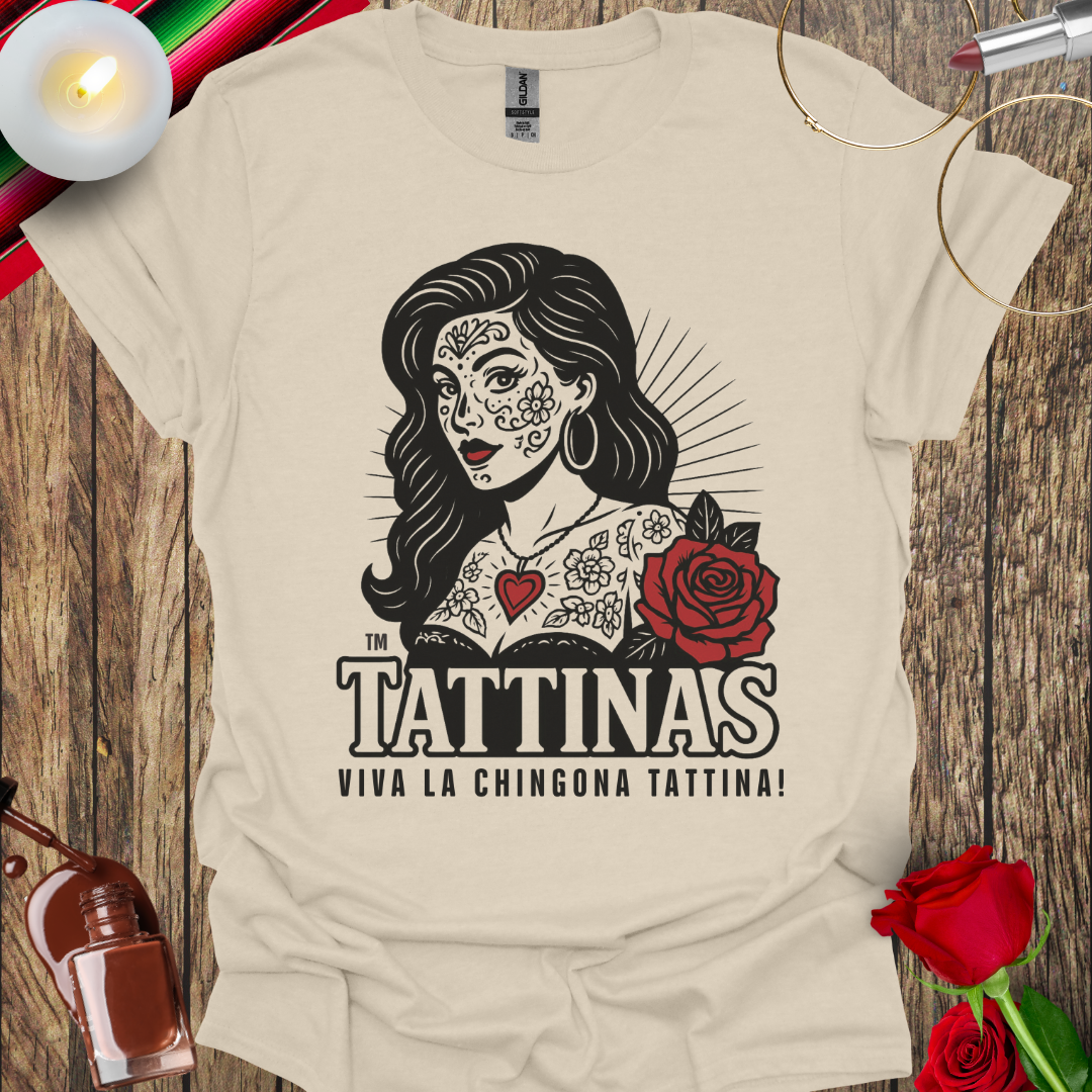 TATTINAS™ Viva La Chingona Tattina – Face Tattoo Style T-Shirt (Dark Print) More Colors Available