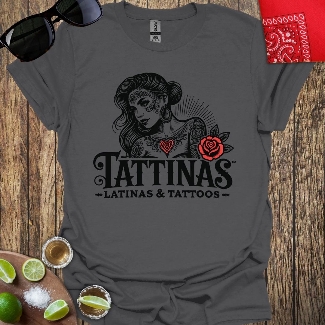 TATTINAS™ Latinas & Tattoos - Classic Portrait with Rose T-shirt (Dark Print) More Colors Available