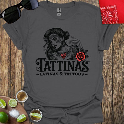 TATTINAS™ Latinas & Tattoos - Classic Portrait with Rose T-shirt (Dark Print) More Colors Available