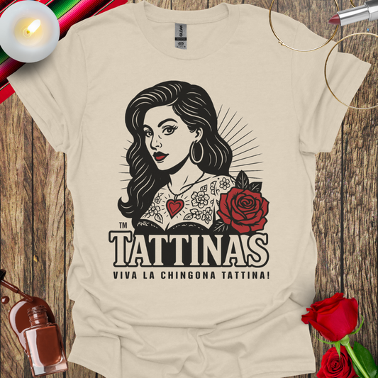 TATTINAS™ Classic Portrait with Rose T-Shirt (Dark Print) More Colors Available