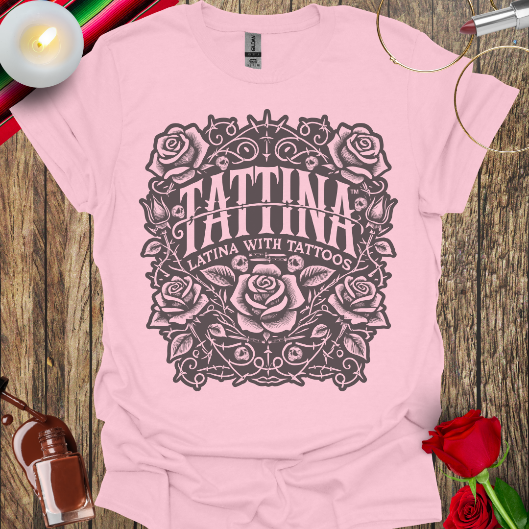 TATTINA™ Latina with Tattoos – Rose and Thorns Faded Edition T-Shirt (Dark Print) More Colors Available