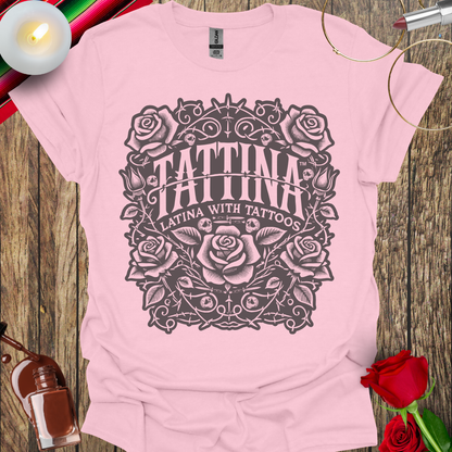 TATTINA™ Latina with Tattoos – Rose and Thorns Faded Edition T-Shirt (Dark Print) More Colors Available