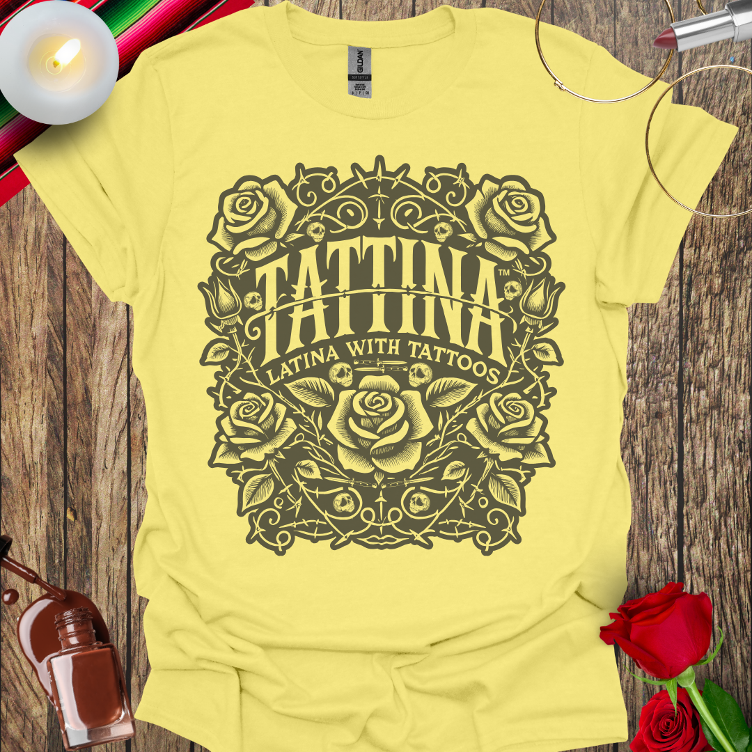 TATTINA™ Latina with Tattoos – Rose and Thorns Faded Edition T-Shirt (Dark Print) More Colors Available