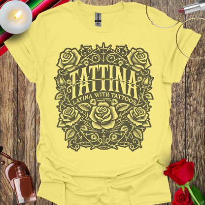 TATTINA™ Latina with Tattoos – Rose and Thorns Faded Edition T-Shirt (Dark Print) More Colors Available
