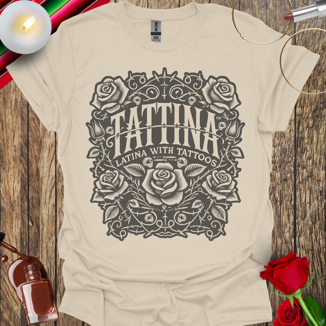 TATTINA™ Latina with Tattoos – Rose and Thorns Faded Edition T-Shirt (Dark Print) More Colors Available
