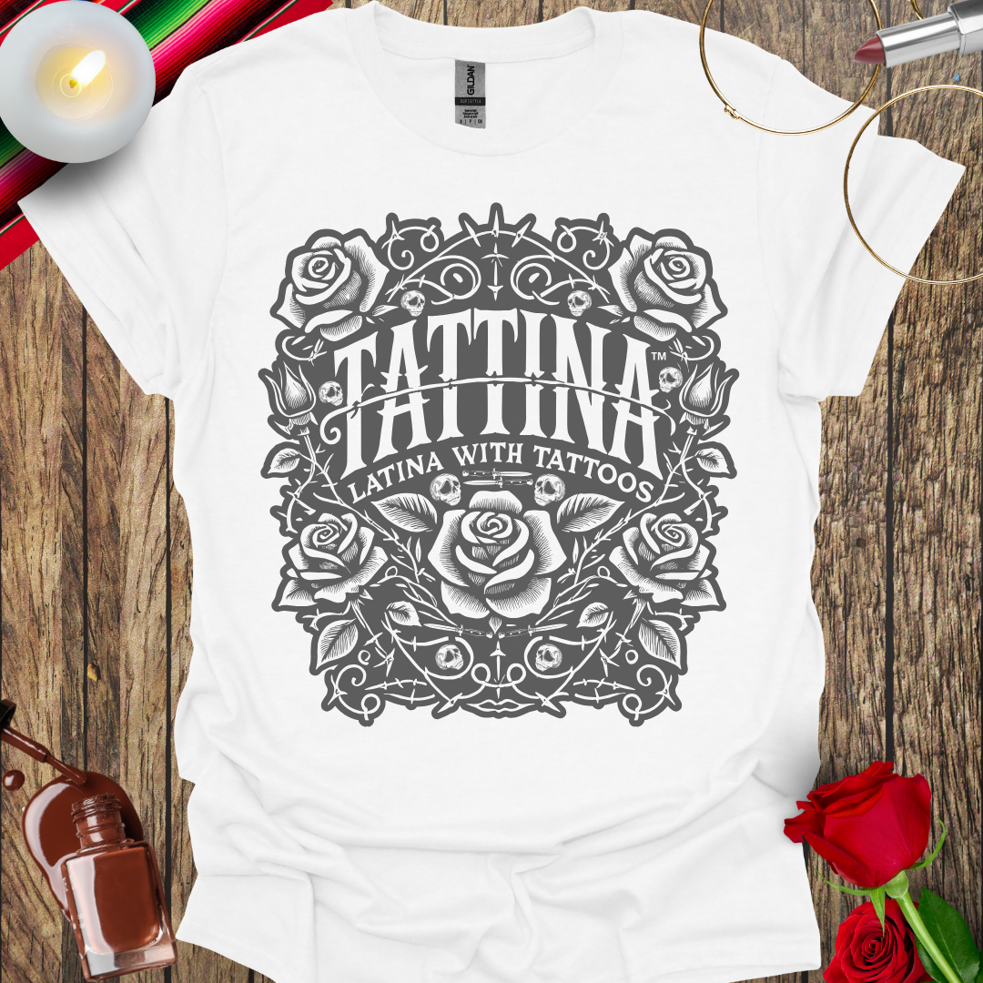 TATTINA™ Latina with Tattoos – Rose and Thorns Faded Edition T-Shirt (Dark Print) More Colors Available