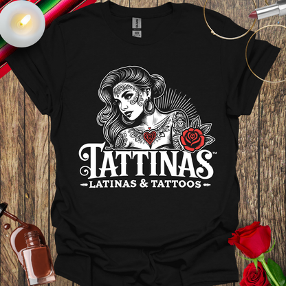 TATTINAS™ Latinas & Tattoos - Classic Portrait with Rose T-shirt (Light Print) More Colors Available
