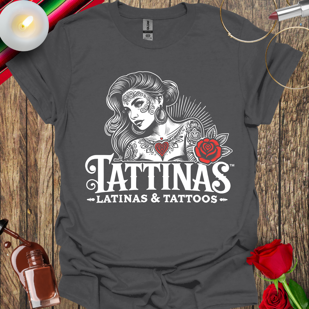 TATTINAS™ Latinas & Tattoos - Classic Portrait with Rose T-shirt (Light Print) More Colors Available
