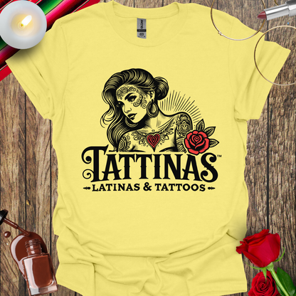 TATTINAS™ Latinas & Tattoos - Classic Portrait with Rose T-shirt (Dark Print) More Colors Available