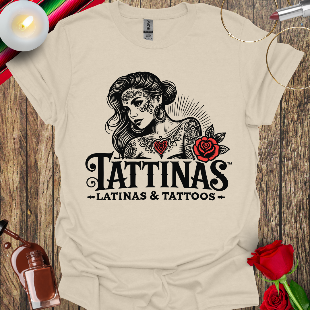 TATTINAS™ Latinas & Tattoos - Classic Portrait with Rose T-shirt (Dark Print) More Colors Available