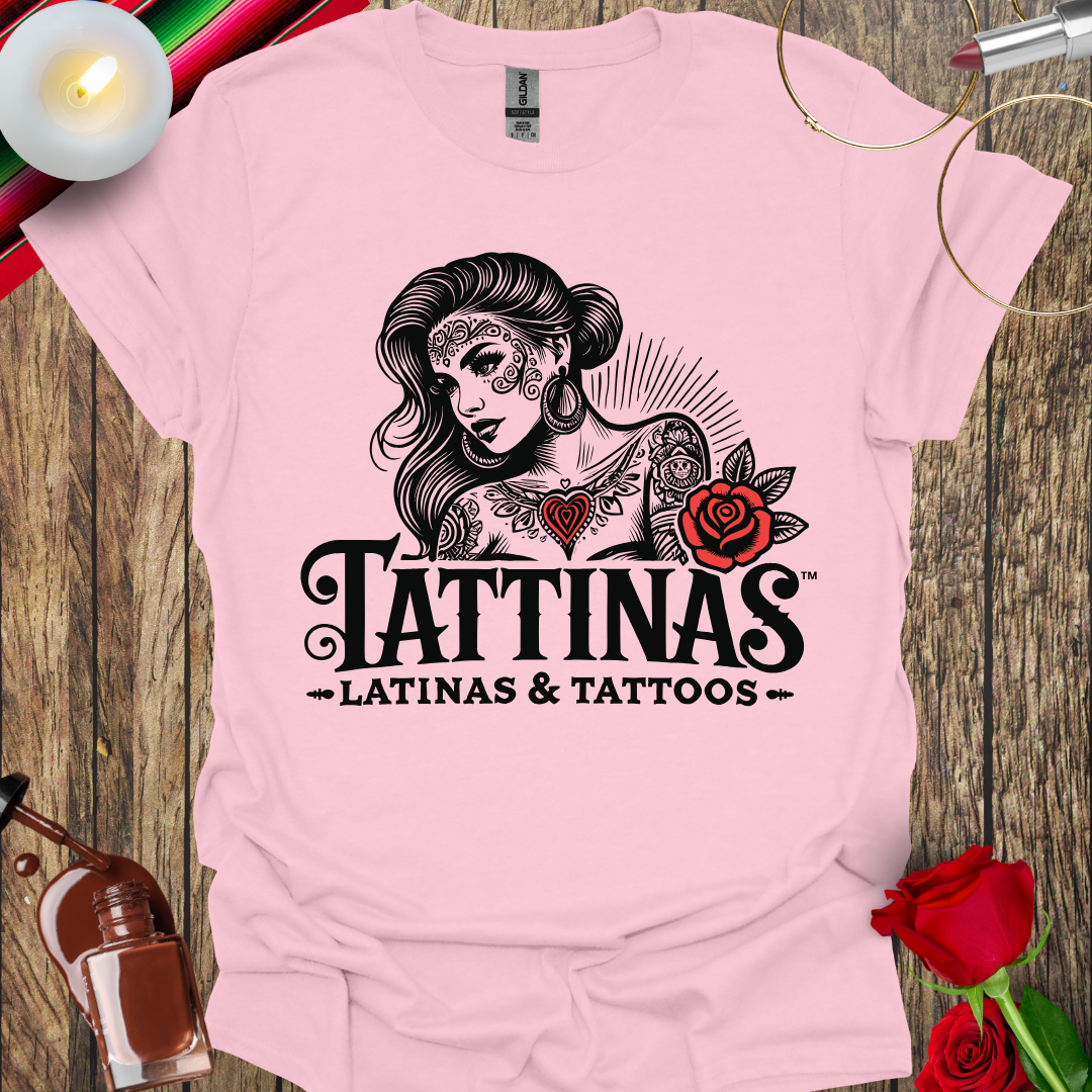 TATTINAS™ Latinas & Tattoos - Classic Portrait with Rose T-shirt (Dark Print) More Colors Available