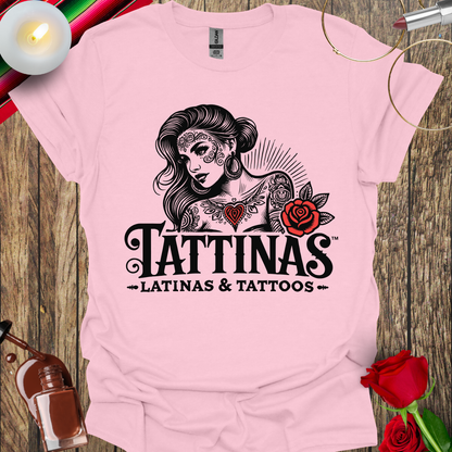 TATTINAS™ Latinas & Tattoos - Classic Portrait with Rose T-shirt (Dark Print) More Colors Available