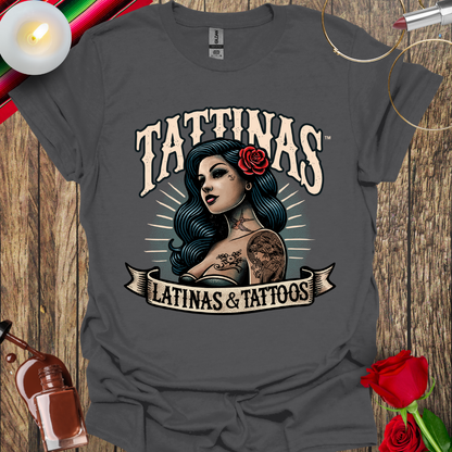 TATTINAS™ Latinas & Tattoos - Classic Portrait with Rose in Hair T-shirt (Light Print) More Colors Available